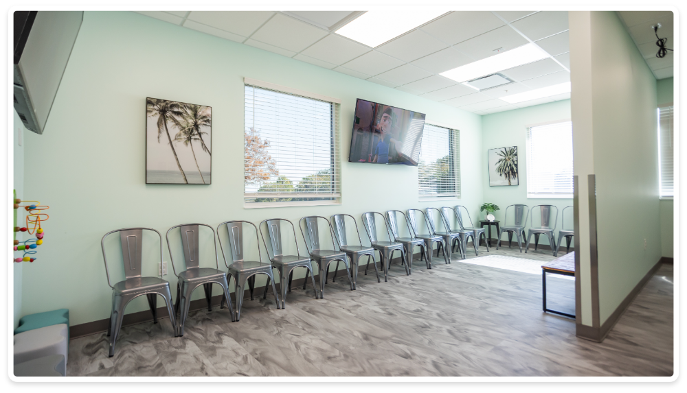 Dental treatment chair viewed from the back