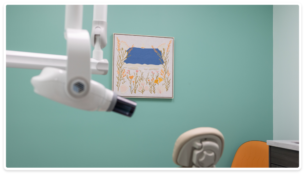 Dental treatment chair viewed from the back